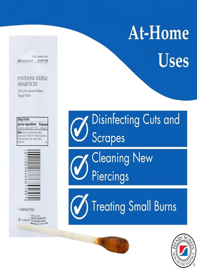 Henry Schein Prep Povidone-Iodine Swabsticks 1's- Individually Packed, Sterile, Antiseptic for Skin Preparation, 10% Povidone-Iodine- 25/BX - Image 5